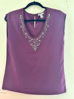 Saint Tropez West Purple Embellished V-Neck Shell Top